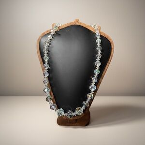 Vintage Aurora Borealis Crystal Necklace | Faceted Graduated Bead Statement